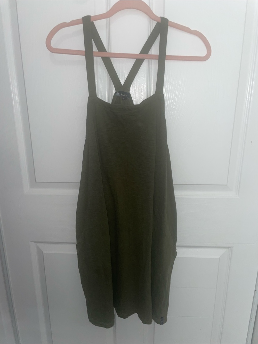 Cross-Back Olive Mini Dress with Adjustable Straps